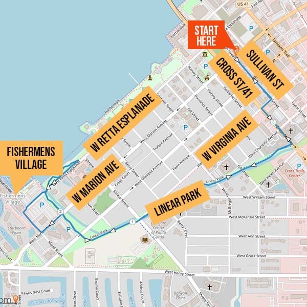 Map identifying running route from LeRoy’s Southern Kitchen